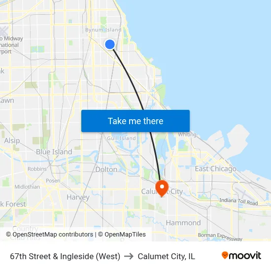 67th Street & Ingleside (West) to Calumet City, IL map