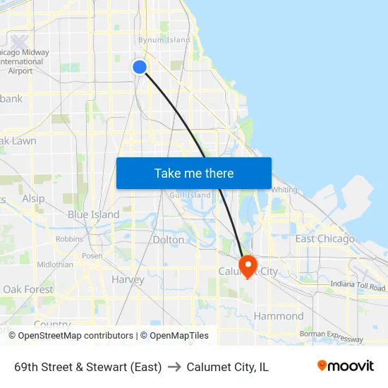 69th Street & Stewart (East) to Calumet City, IL map