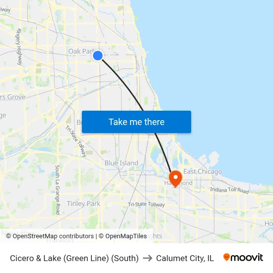 Cicero & Lake (Green Line) (South) to Calumet City, IL map