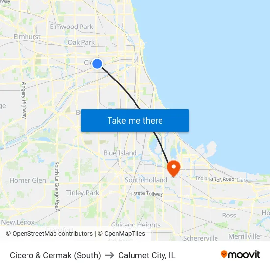 Cicero & Cermak (South) to Calumet City, IL map