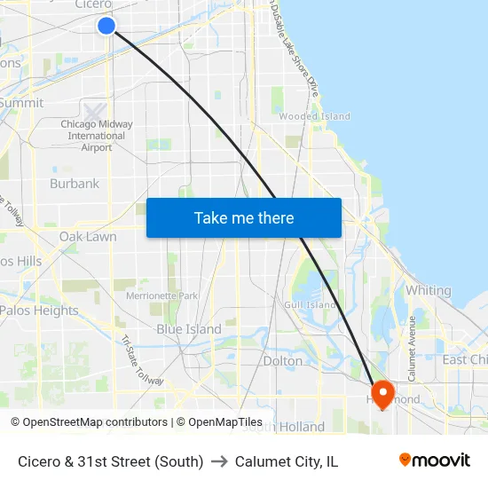 Cicero & 31st Street (South) to Calumet City, IL map