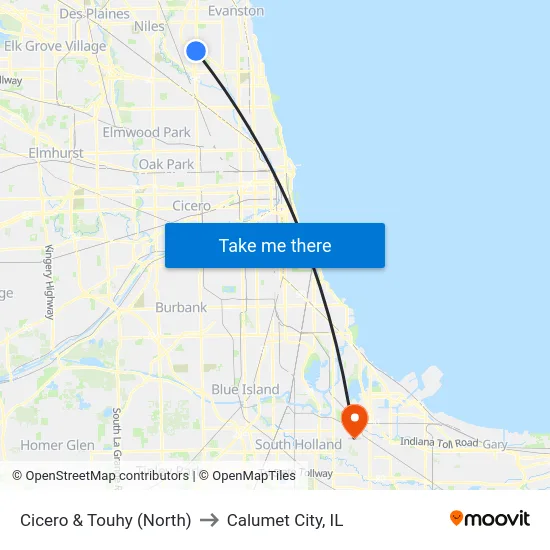Cicero & Touhy (North) to Calumet City, IL map