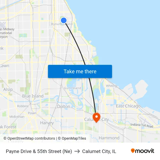 Payne Drive & 55th Street (Ne) to Calumet City, IL map