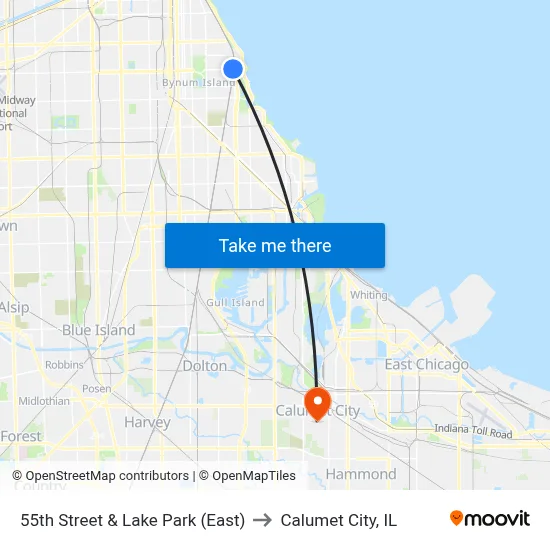 55th Street & Lake Park (East) to Calumet City, IL map