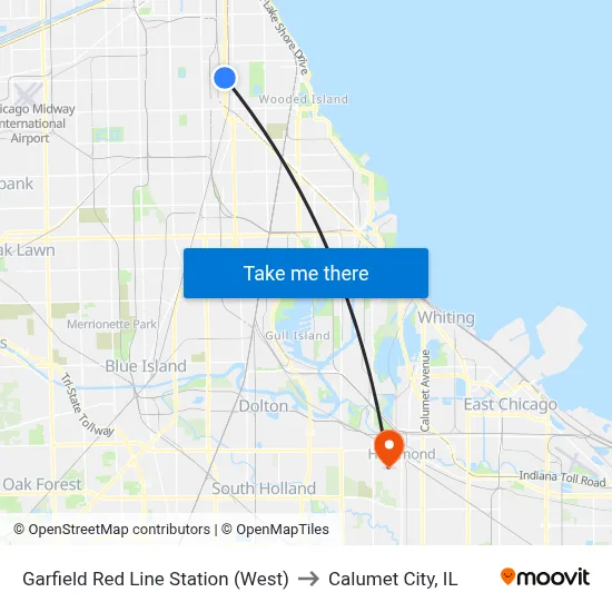 Garfield Red Line Station (West) to Calumet City, IL map