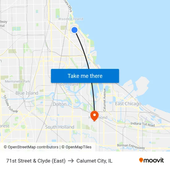 71st Street & Clyde (East) to Calumet City, IL map