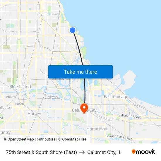 75th Street & South Shore (East) to Calumet City, IL map