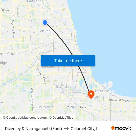 Diversey & Narragansett (East) to Calumet City, IL map