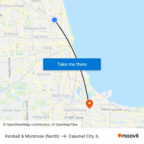 Kimball & Montrose (North) to Calumet City, IL map