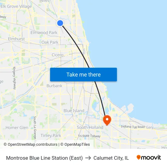 Montrose Blue Line Station (East) to Calumet City, IL map