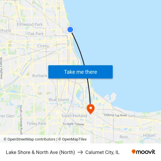 Lake Shore & North Ave (North) to Calumet City, IL map
