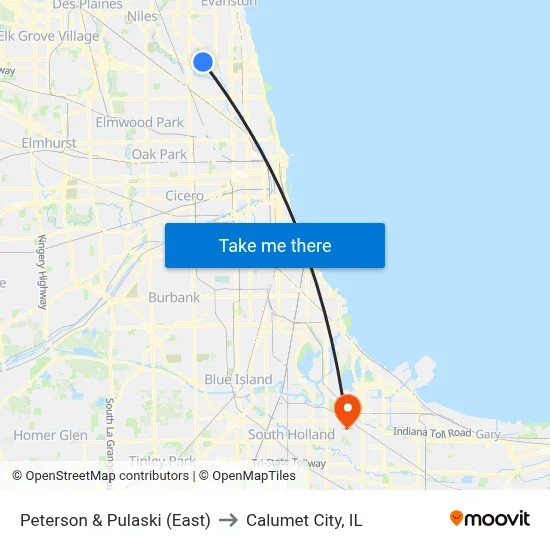 Peterson & Pulaski (East) to Calumet City, IL map