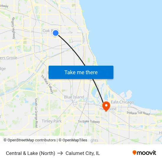 Central & Lake (North) to Calumet City, IL map