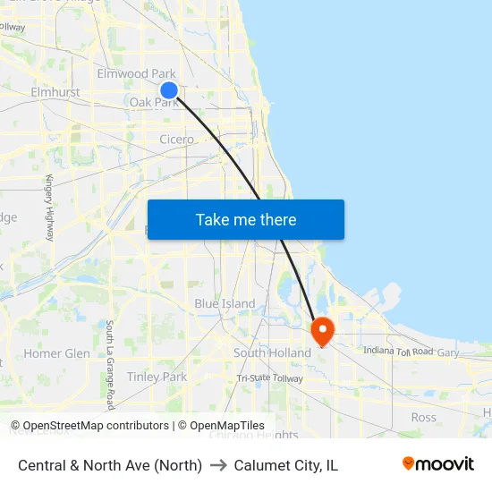 Central & North Ave (North) to Calumet City, IL map