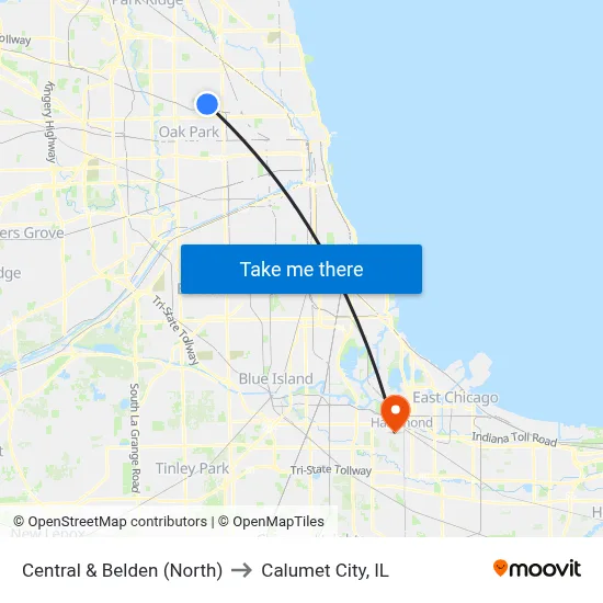 Central & Belden (North) to Calumet City, IL map