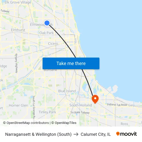 Narragansett & Wellington (South) to Calumet City, IL map