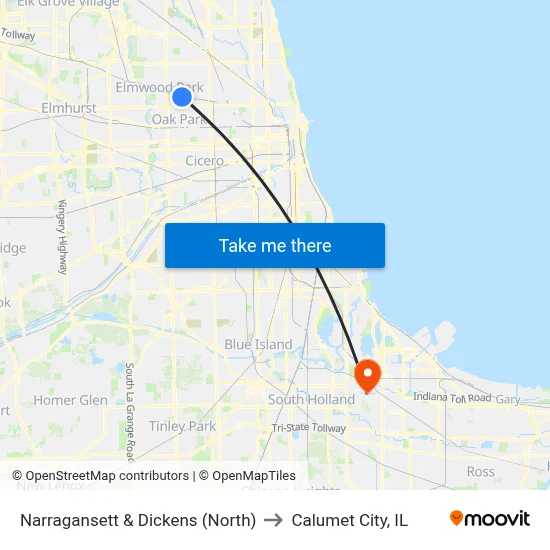 Narragansett & Dickens (North) to Calumet City, IL map