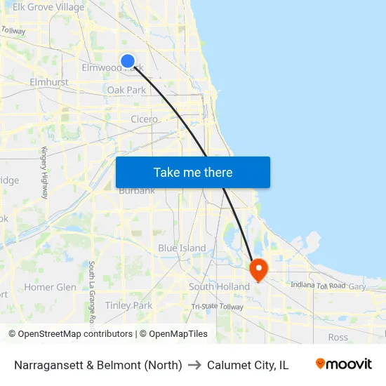Narragansett & Belmont (North) to Calumet City, IL map