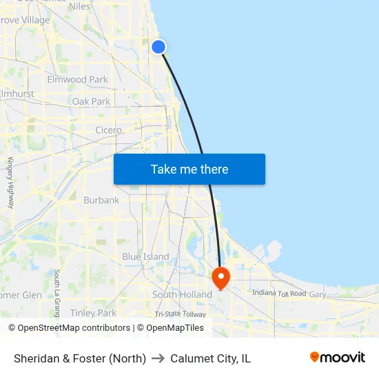 Sheridan & Foster (North) to Calumet City, IL map