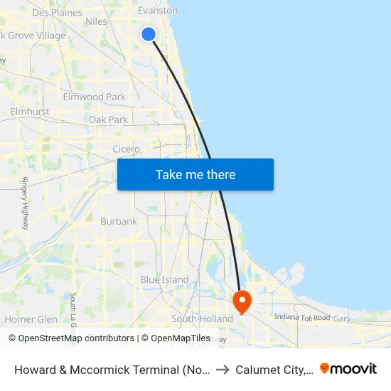 Howard & Mccormick Terminal (North) to Calumet City, IL map