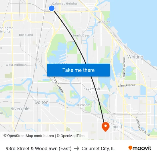 93rd Street & Woodlawn (East) to Calumet City, IL map