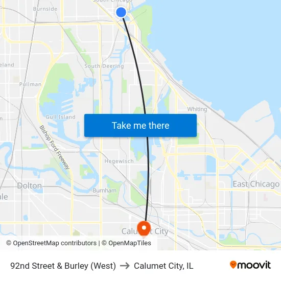 92nd Street & Burley (West) to Calumet City, IL map