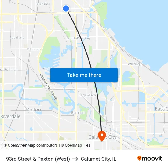 93rd Street & Paxton (West) to Calumet City, IL map
