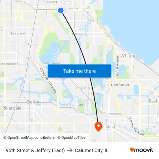 95th Street & Jeffery (East) to Calumet City, IL map