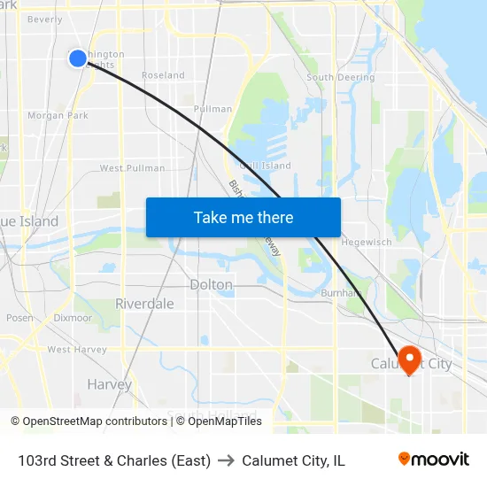 103rd Street & Charles (East) to Calumet City, IL map