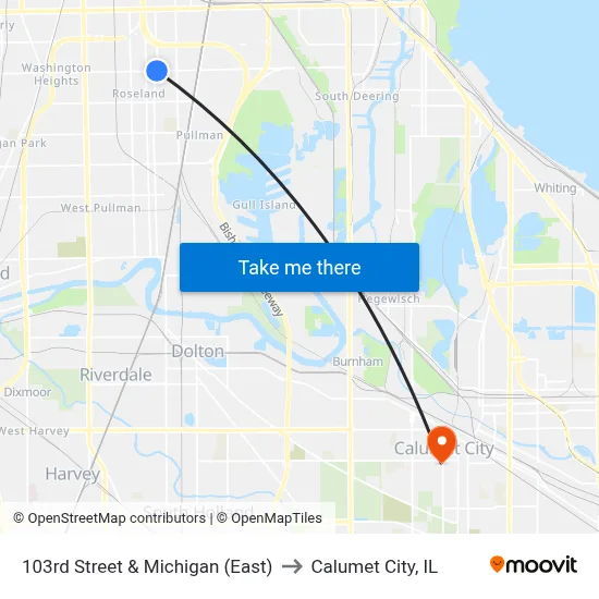103rd Street & Michigan (East) to Calumet City, IL map