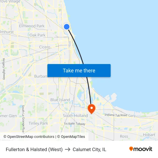 Fullerton & Halsted (West) to Calumet City, IL map