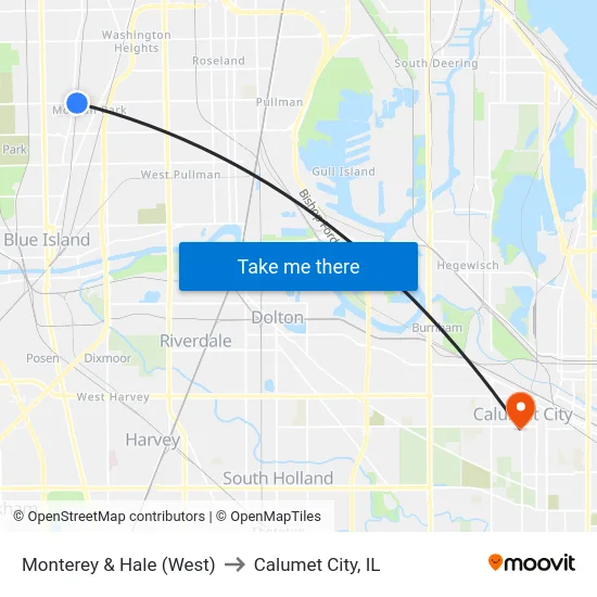 Monterey & Hale (West) to Calumet City, IL map