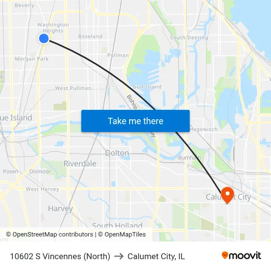 10602 S Vincennes (North) to Calumet City, IL map