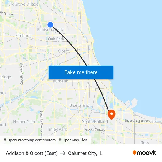 Addison & Olcott (East) to Calumet City, IL map