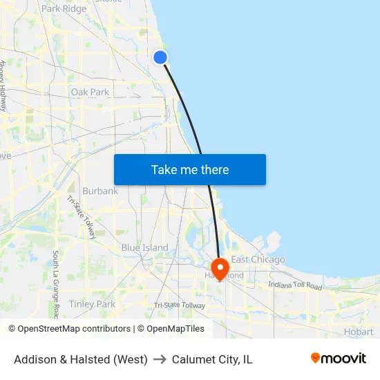 Addison & Halsted (West) to Calumet City, IL map