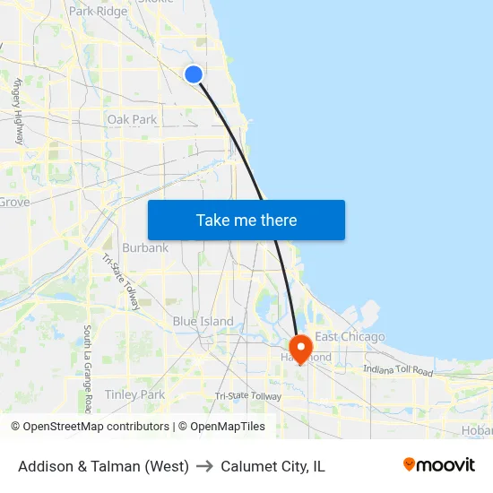 Addison & Talman (West) to Calumet City, IL map