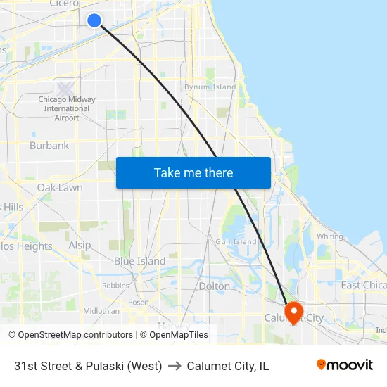 31st Street & Pulaski (West) to Calumet City, IL map