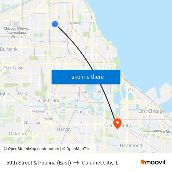 59th Street & Paulina (East) to Calumet City, IL map