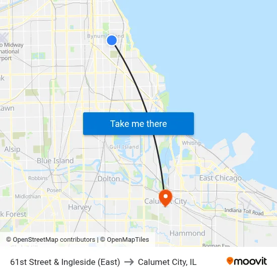61st Street & Ingleside (East) to Calumet City, IL map