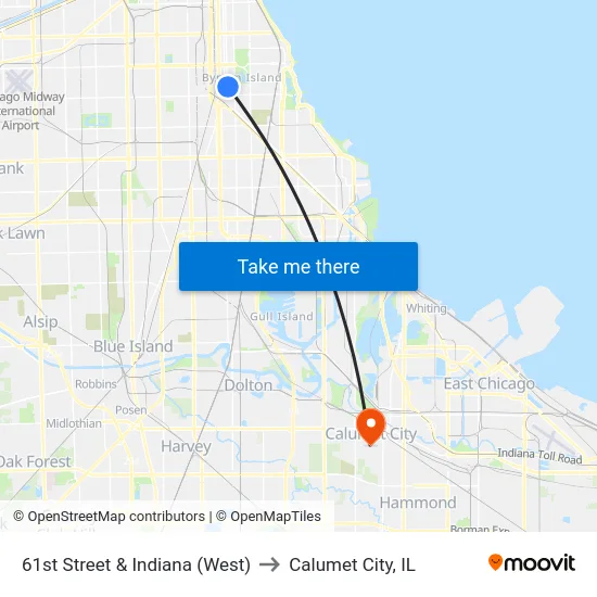 61st Street & Indiana (West) to Calumet City, IL map