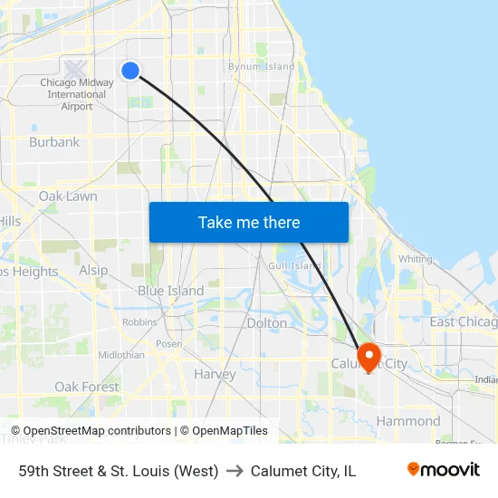 59th Street & St. Louis (West) to Calumet City, IL map