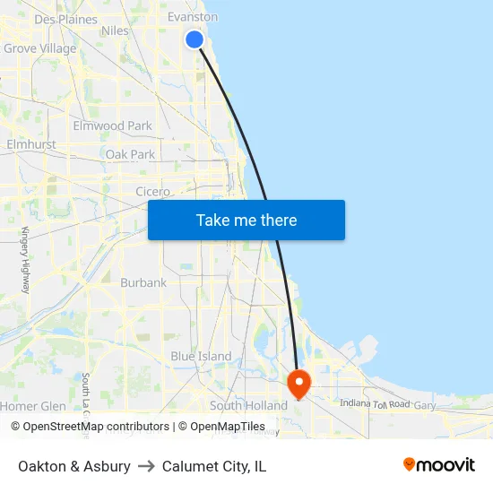 Oakton & Asbury to Calumet City, IL map
