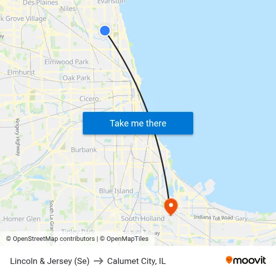 Lincoln & Jersey (Se) to Calumet City, IL map