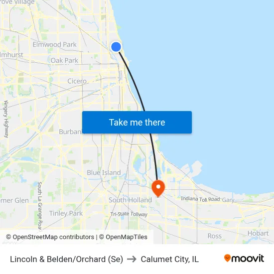 Lincoln & Belden/Orchard (Se) to Calumet City, IL map