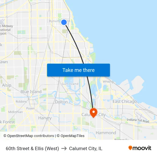 60th Street & Ellis (West) to Calumet City, IL map