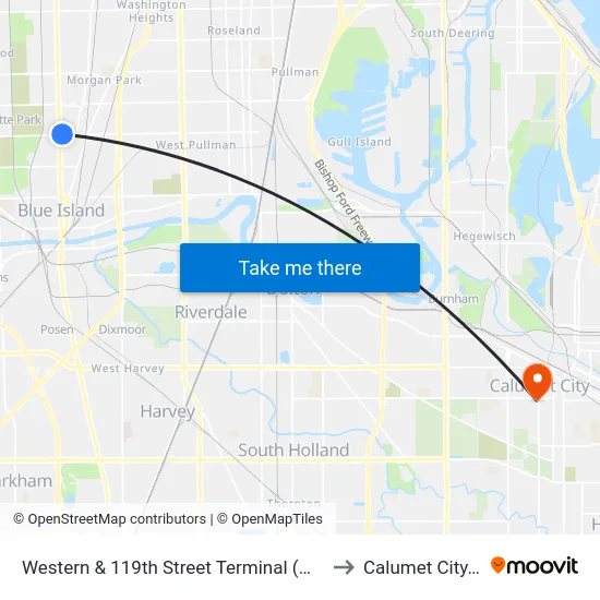 Western & 119th Street Terminal (West) to Calumet City, IL map