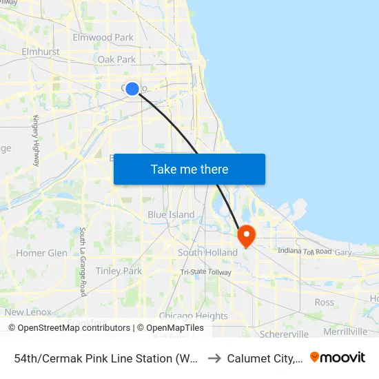 54th/Cermak Pink Line Station (West) to Calumet City, IL map