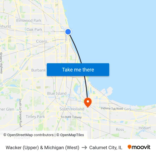 Wacker (Upper) & Michigan (West) to Calumet City, IL map