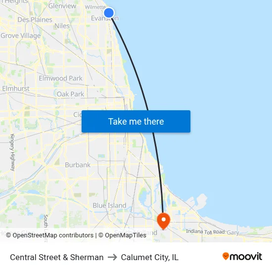 Central Street & Sherman to Calumet City, IL map