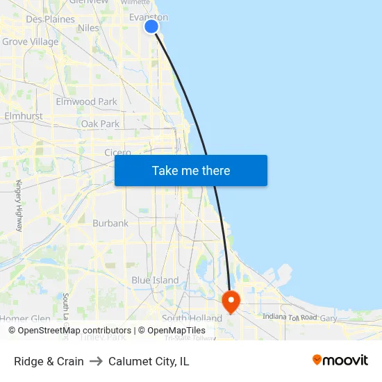 Ridge & Crain to Calumet City, IL map